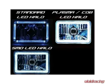 Octane Lighting 4X6 White SMD LED Halo Angel Eye Headlight Headlamp 60W Halogen Light Bulbs Pair - OL-136-W