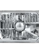 Octane Lighting 4X6 Diamond Crystal Clear Glass Lens Metal Headlight H4 Light Bulb Headlamp Pair                                     - OL-136 - Image 2