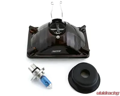 Octane Lighting 4X6 Diamond Crystal Clear Glass Lens Metal Headlight H4 Light Bulb Headlamp Pair - OL-136