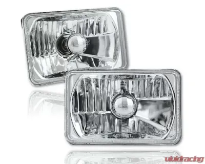Octane Lighting 4X6 Diamond Crystal Clear Glass Lens Metal Headlight H4 Light Bulb Headlamp Pair - OL-136