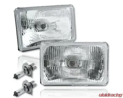 Octane Lighting 4X6 Halogen Semi Sealed Stock Style Glass H4 Headlight Headlamp Light Bulbs Pair - OL-137-CL
