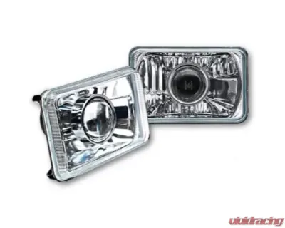 Octane Lighting 4X6 Inch Super White Halogen Projector Crystal Clear Lens/Metal Headlight H4 Light Bulb Headlamp Pair - OL-138