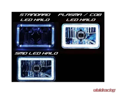 Octane Lighting 4X6 White LED COB Halo Crystal Glass/Metal Headlight Light Bulb Headlamp Pair - OL-201