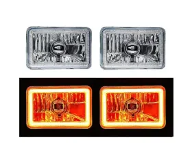 Octane Lighting 4X6 Amber LED COB Halo Crystal Glass/Metal Headlight Light Bulb Headlamp Pair