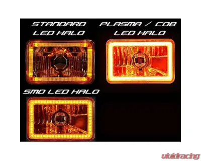 Octane Lighting 4X6 Amber LED COB Halo Crystal Glass/Metal Headlight Light Bulb Headlamp Pair - OL-202