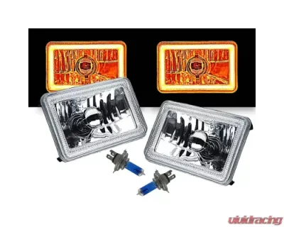 Octane Lighting 4X6 Amber LED COB Halo Crystal Glass/Metal Headlight Light Bulb Headlamp Pair - OL-202