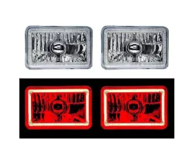 Octane Lighting 4X6 Inch Red LED COB Halo Crystal Glass/Metal Headlight Light Bulb Headlamp Pair