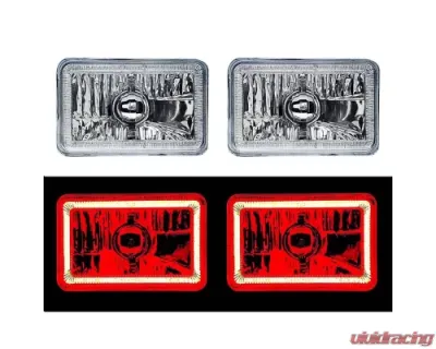 Octane Lighting 4X6 Inch Red LED COB Halo Crystal Glass/Metal Headlight Light Bulb Headlamp Pair - OL-203