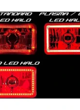 Octane Lighting 4X6 Inch Red LED COB Halo Crystal Glass/Metal Headlight Light Bulb Headlamp Pair                                     - OL-203 - Image 2