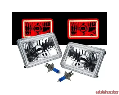 Octane Lighting 4X6 Inch Red LED COB Halo Crystal Glass/Metal Headlight Light Bulb Headlamp Pair - OL-203
