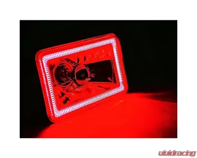 Octane Lighting 4X6 Inch Red LED COB Halo Crystal Glass/Metal Headlight Light Bulb Headlamp Pair - OL-203