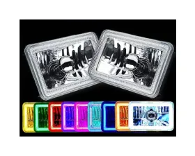 Octane Lighting 4X6 Inch RGB LED COB Color Change Halo Crystal Headlight Light Bulb Headlamp Pair