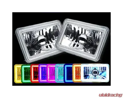 Octane Lighting 4X6 Inch RGB LED COB Color Change Halo Crystal Headlight Light Bulb Headlamp Pair - OL-204