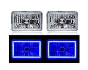 Octane Lighting 4X6 Blue LED COB Halo Crystal Glass/Metal Headlight Light Bulb Headlamp Pair