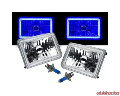 Octane Lighting 4X6 Blue LED COB Halo Crystal Glass/Metal Headlight Light Bulb Headlamp Pair - OL-210