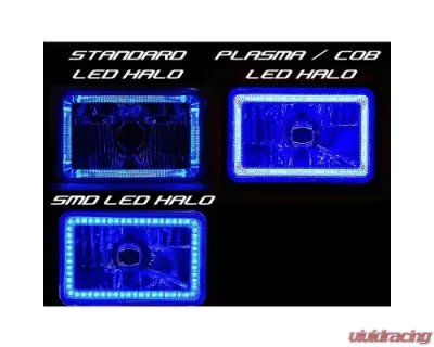 Octane Lighting 4X6 Blue LED COB Halo Crystal Glass/Metal Headlight Light Bulb Headlamp Pair - OL-210
