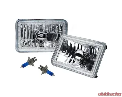 Octane Lighting 4X6 Blue LED COB Halo Crystal Glass/Metal Headlight Light Bulb Headlamp Pair - OL-210