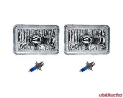 Octane Lighting 4X6 Blue LED COB Halo Crystal Glass/Metal Headlight Light Bulb Headlamp Pair - OL-210