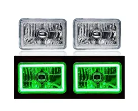 Octane Lighting 4X6 Green LED COB Halo Crystal Glass/Metal Headlight Light Bulb Headlamp Pair