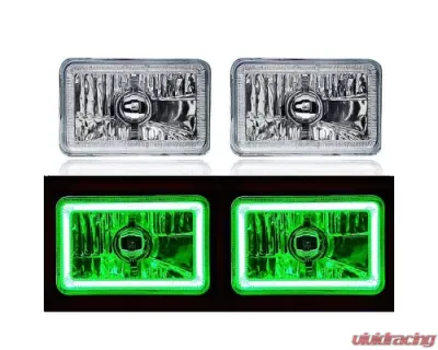 Octane Lighting 4X6 Green LED COB Halo Crystal Glass/Metal Headlight Light Bulb Headlamp Pair - OL-211
