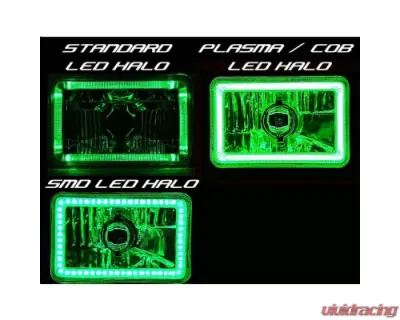 Octane Lighting 4X6 Green LED COB Halo Crystal Glass/Metal Headlight Light Bulb Headlamp Pair - OL-211