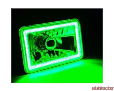 Octane Lighting 4X6 Green LED COB Halo Crystal Glass/Metal Headlight Light Bulb Headlamp Pair - OL-211
