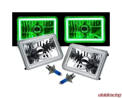 Octane Lighting 4X6 Green LED COB Halo Crystal Glass/Metal Headlight Light Bulb Headlamp Pair - OL-211