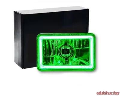 Octane Lighting 4X6 Green LED COB Halo Crystal Glass/Metal Headlight Light Bulb Headlamp Pair - OL-211