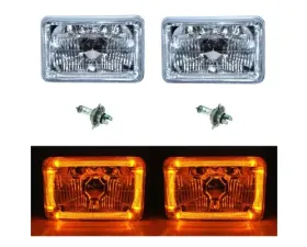 Octane Lighting 4X6 Amber LED Halo Angel Eye Halogen Headlight Headlamp Bulbs Crystal Clear Pair