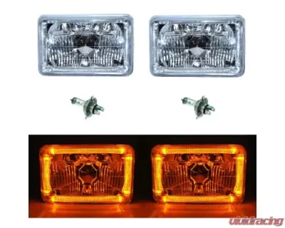 Octane Lighting 4X6 Amber LED Halo Angel Eye Halogen Headlight Headlamp Bulbs Crystal Clear Pair - OL-4X6-HALO-A
