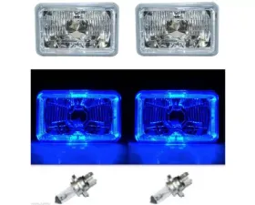 Octane Lighting 4X6 Blue LED Halo Angel Eye Halogen Headlights Headlamp Bulbs Crystal Clear Pair