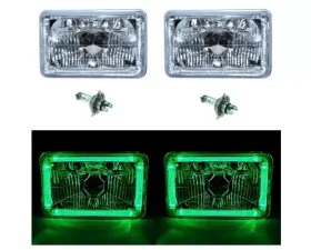 Octane Lighting 4X6 Green LED Halo Angel Eye Halogen Headlight Headlamp Bulbs Crystal Clear Pair