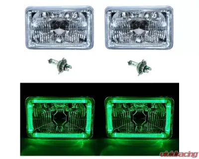 Octane Lighting 4X6 Green LED Halo Angel Eye Halogen Headlight Headlamp Bulbs Crystal Clear Pair - OL-4X6-HALO-G