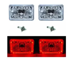 Octane Lighting 4X6 Red LED Halo Angel Eye Halogen Headlights Headlamp Bulbs Crystal Clear Pair