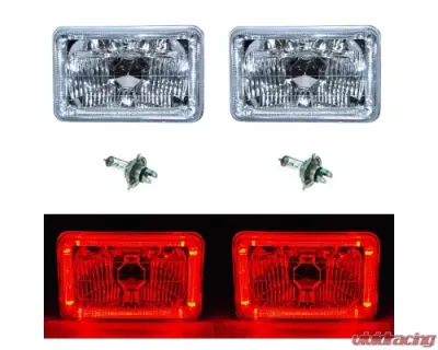 Octane Lighting 4X6 Red LED Halo Angel Eye Halogen Headlights Headlamp Bulbs Crystal Clear Pair - OL-4X6-HALO-R