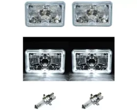 Octane Lighting 4X6 White LED Halo Angel Eye Halogen Headlight Headlamp Bulbs Crystal Clear Pair
