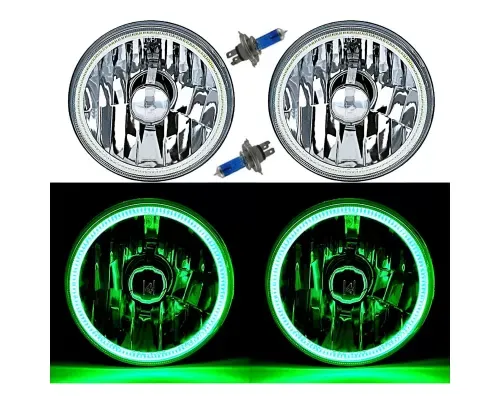 Octane Lighting 5 3/4 Inch Green LED COB SMD Halo Angel Eye Halogen Light Bulb Metal Headlights Pair - OL-CB1-L-G