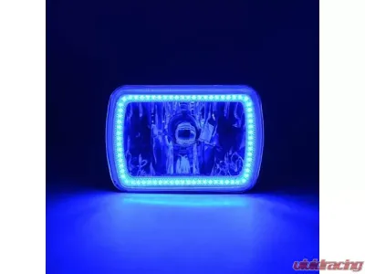 Octane Lighting 7X6 Inch Blue SMD LED Halo Angel Eye Clear Headlight 55/60W Halogen Single Light Bulb - OL-134-B
