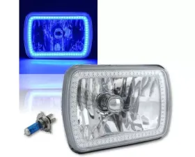 Octane Lighting 7X6 Inch Blue SMD LED Halo Angel Eye Clear Headlight 55/60W Halogen Single Light Bulb