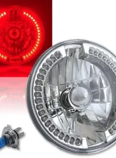 Octane Lighting 7" Red Split Circuit Half Circle LED Halo Ring Headlight - Pair (H4 Super White 55/60W Bulb)                                     - OL-501R - Image 2