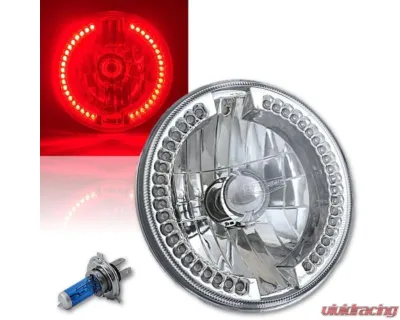 Octane Lighting 7" Red Split Circuit Half Circle LED Halo Ring Headlight - Pair (H4 Super White 55/60W Bulb) - OL-501R