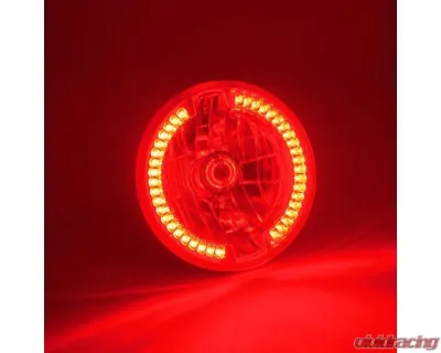 Octane Lighting 7" Red Split Circuit Half Circle LED Halo Ring Headlight - Pair (H4 Super White 55/60W Bulb) - OL-501R
