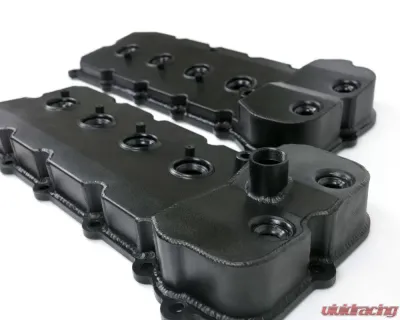 Top Street Performance Coyote Fabricated Aluminum Valve Covers w/ Dipstick Black Anodized Ford 5.0L - 84052BK