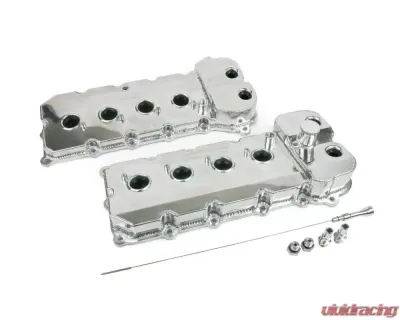 Top Street Performance Coyote Fabricated Aluminum Valve Covers w/ Dipstick Polished Ford 5.0L - 84052P