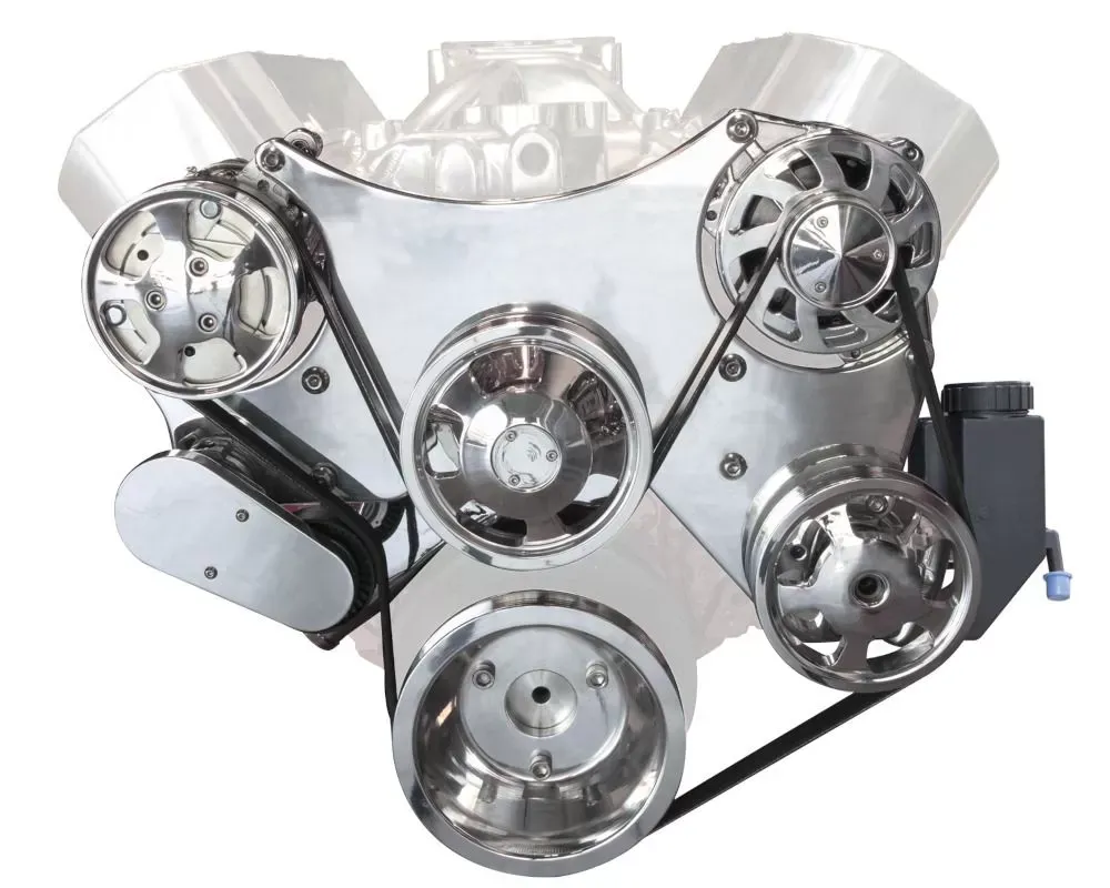 Top Street Performance Serpentine Front Drive System w/ Integral Power Steering Pump Plastic Reservoir Polished Chevrolet Big Block V8 Gen. II (Mark IV) - DS45423X