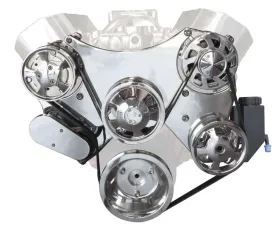 Top Street Performance Serpentine Front Drive System w/ Integral Power Steering Pump Plastic Reservoir Polished Chevrolet Big Block V8 Gen. II (Mark IV)