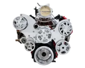 Top Street Performance LS Serpentine Front Drive System without AC Compressor with Reservoir Polished
