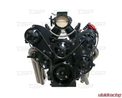 Top Street Performance LS Serpentine Front Drive System without AC Compressor with Reservoir Black - 81211BK