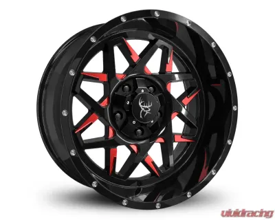 Buck Commander Wheels Caliber Wheel 20x10 5x127|5x139.7 -25mm Gloss Black Milled Face w/ Red Clear - CA4201056-25ML3-R