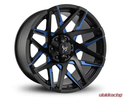 Buck Commander Wheels Canyon Wheel 20x10 6x135|6x139.7 -25mm Satin Black Milled Face w/ Blue Clear - CY4201066-25ML3-BL